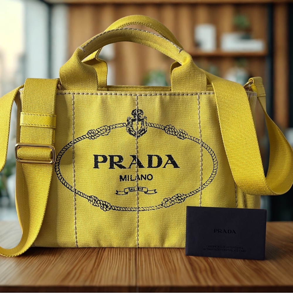 Prada Vibrant Yellow Canvas Shoulder Bag